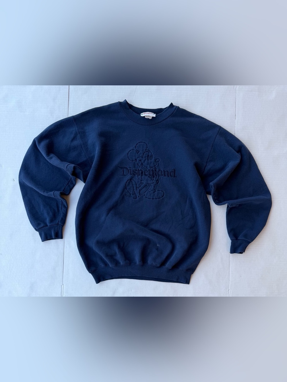 Vintage 90s Disneyland Mickey Mouse Embossed Crewneck Sweatshirt Medium Navy USA